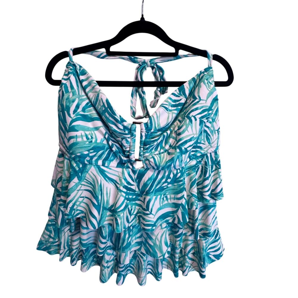 Collections by Catalina Mint Jade Tropical Palm Tiered Tankini Top 2X 18W-20W